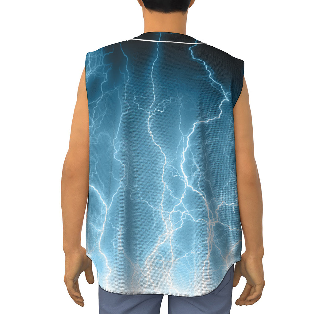 Blue Lightning Print Sleeveless Baseball Jersey