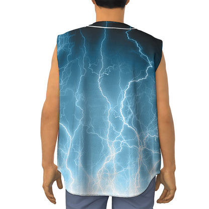 Blue Lightning Print Sleeveless Baseball Jersey