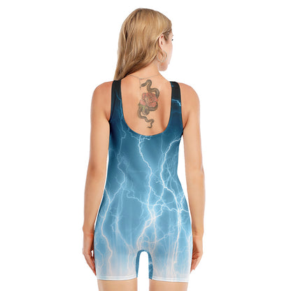 Blue Lightning Print Sleeveless One Piece Swimsuit