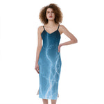 Blue Lightning Print Slim Fit Midi Cami Dress