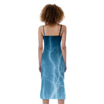 Blue Lightning Print Slim Fit Midi Cami Dress