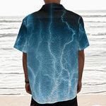 Blue Lightning Print Textured Short Sleeve Shirt