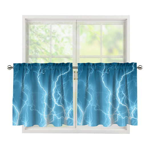 Blue Lightning Print Tier Curtains