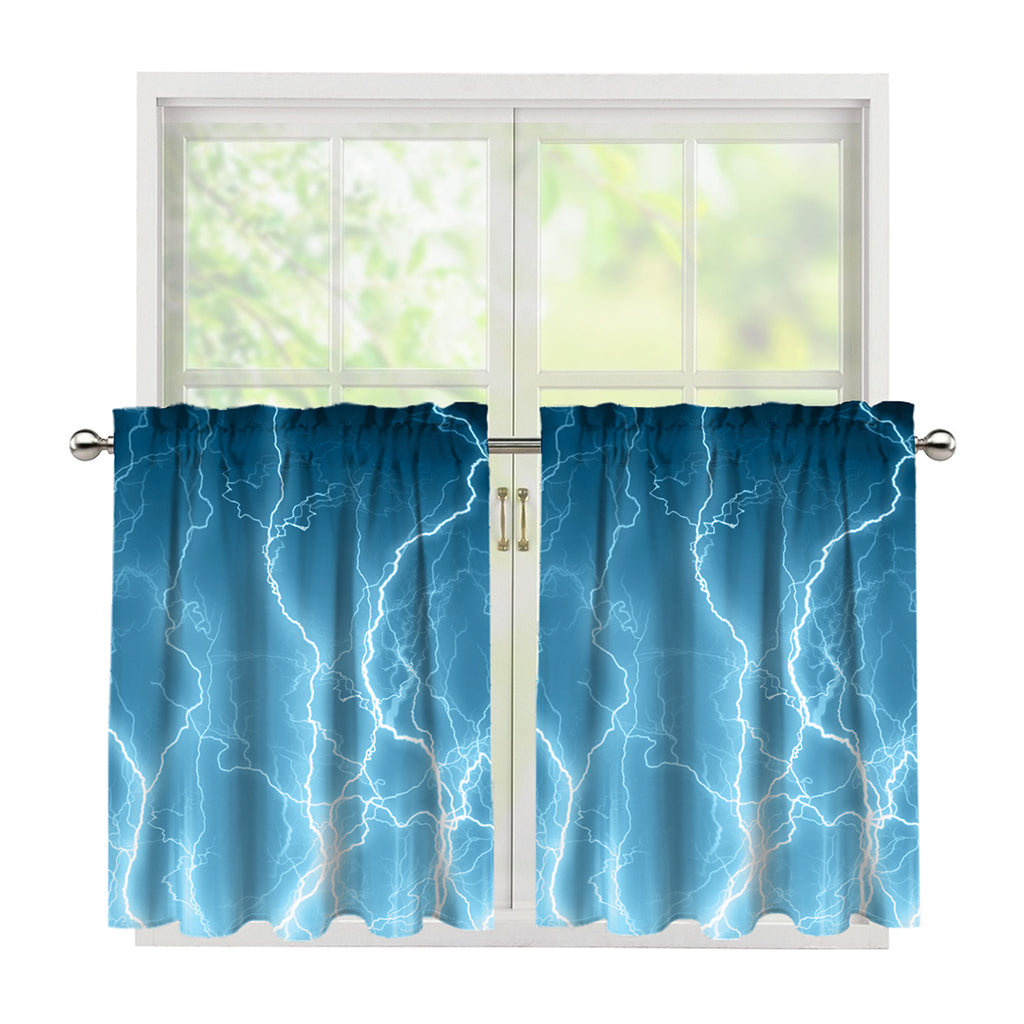 Blue Lightning Print Tier Curtains