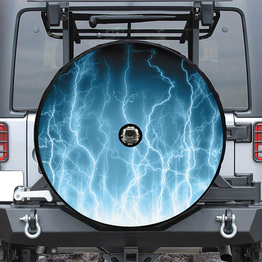 Blue Lightning Print Tire Cover With Camera Hole
