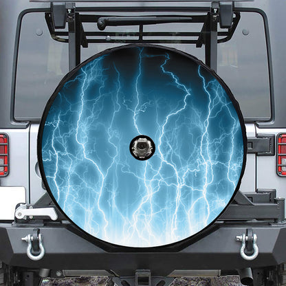 Blue Lightning Print Tire Cover With Camera Hole