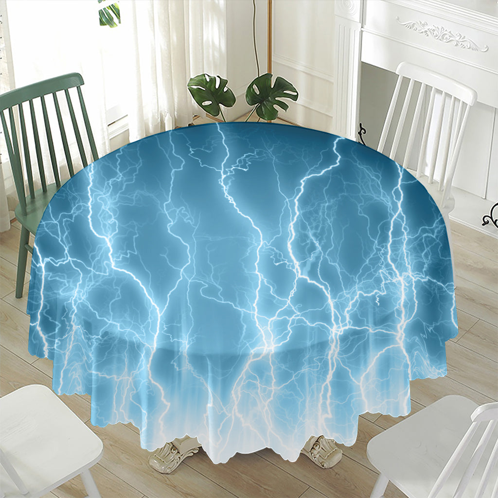 Blue Lightning Print Waterproof Round Tablecloth