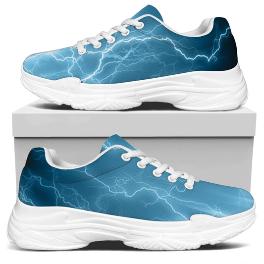 Blue Lightning Print White Chunky Shoes