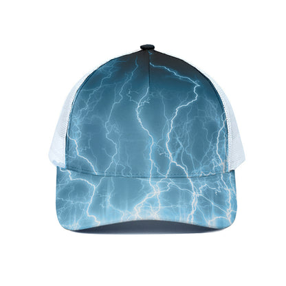Blue Lightning Print White Mesh Trucker Cap