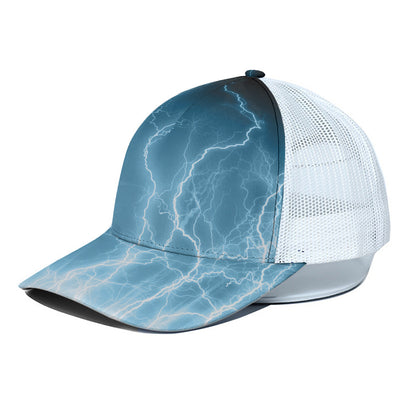 Blue Lightning Print White Mesh Trucker Cap