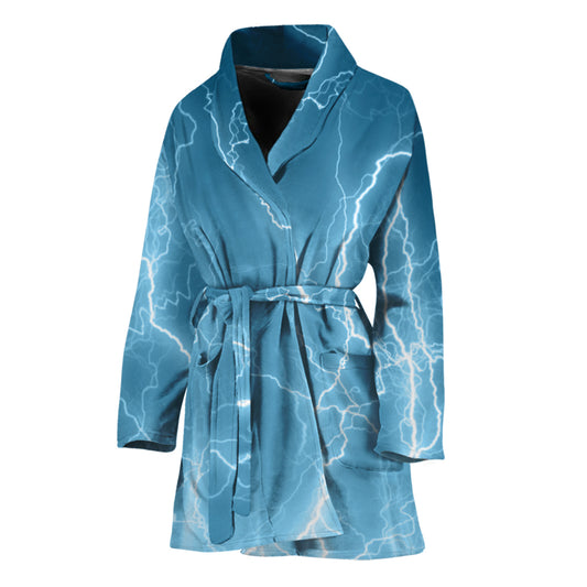 Blue Lightning Print Women's Bathrobe