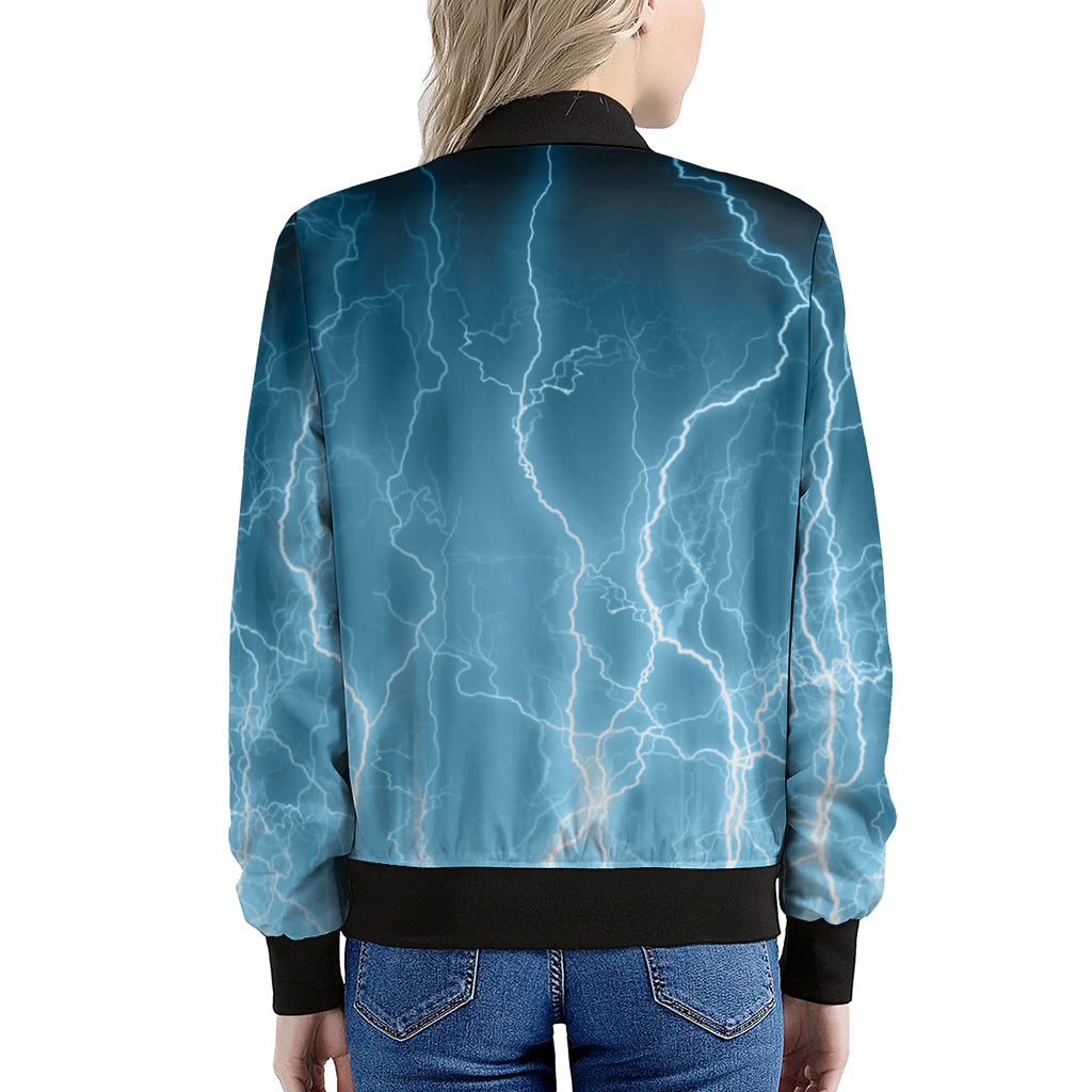 Blue Lightning Print Women's Bomber Jacket