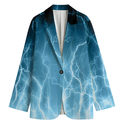 Blue Lightning Print Women's Cotton Blazer