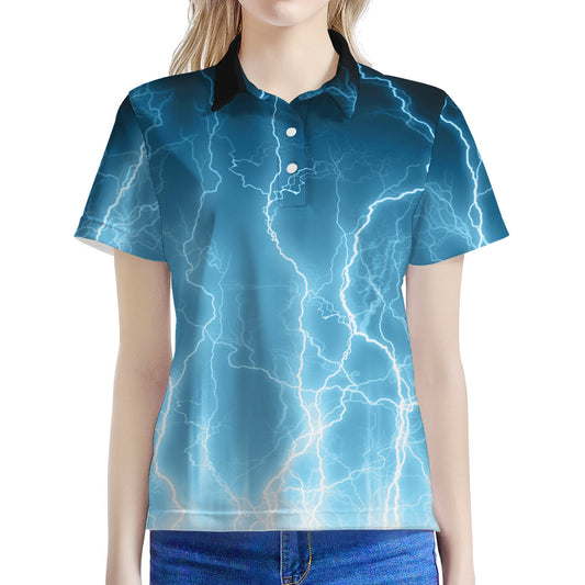 Blue Lightning Print Women's Polo Shirt