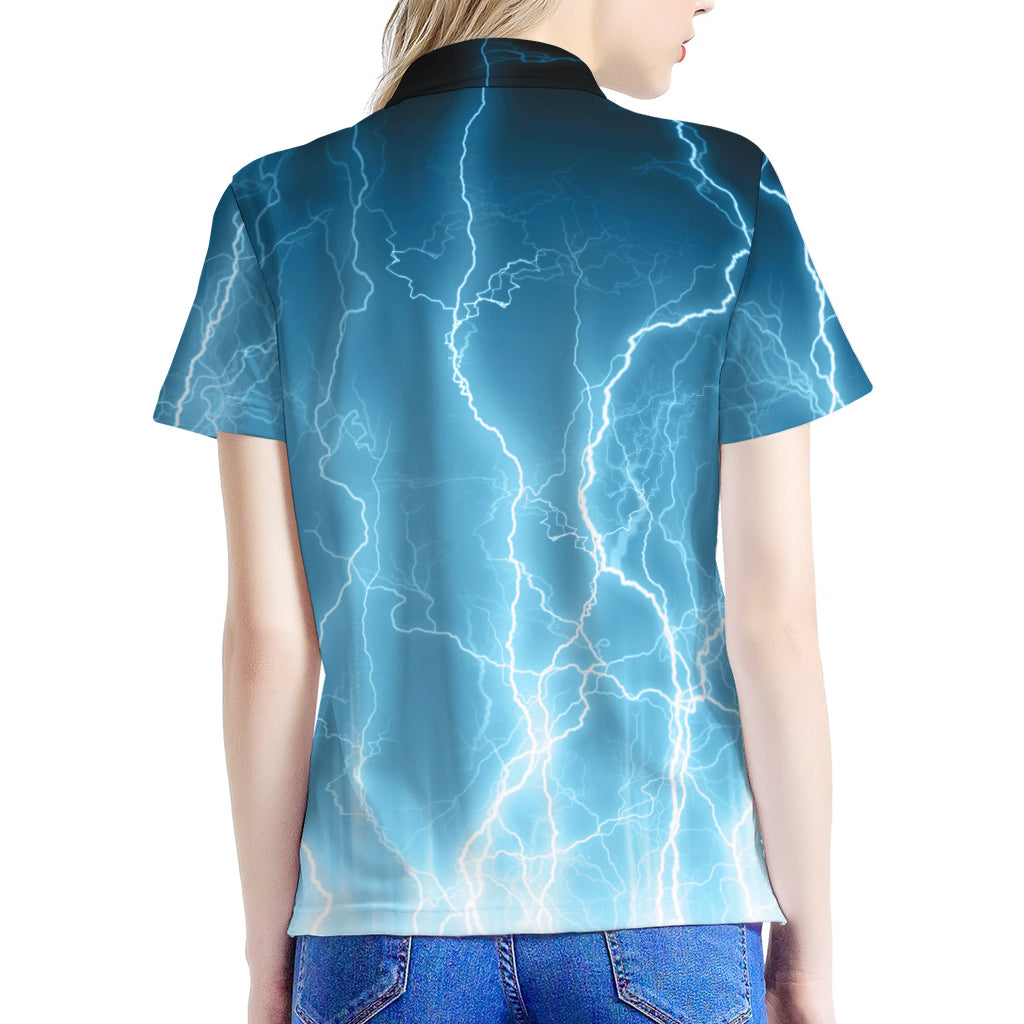 Blue Lightning Print Women's Polo Shirt