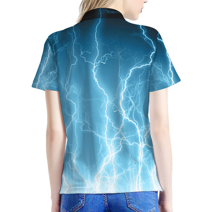 Blue Lightning Print Women's Polo Shirt