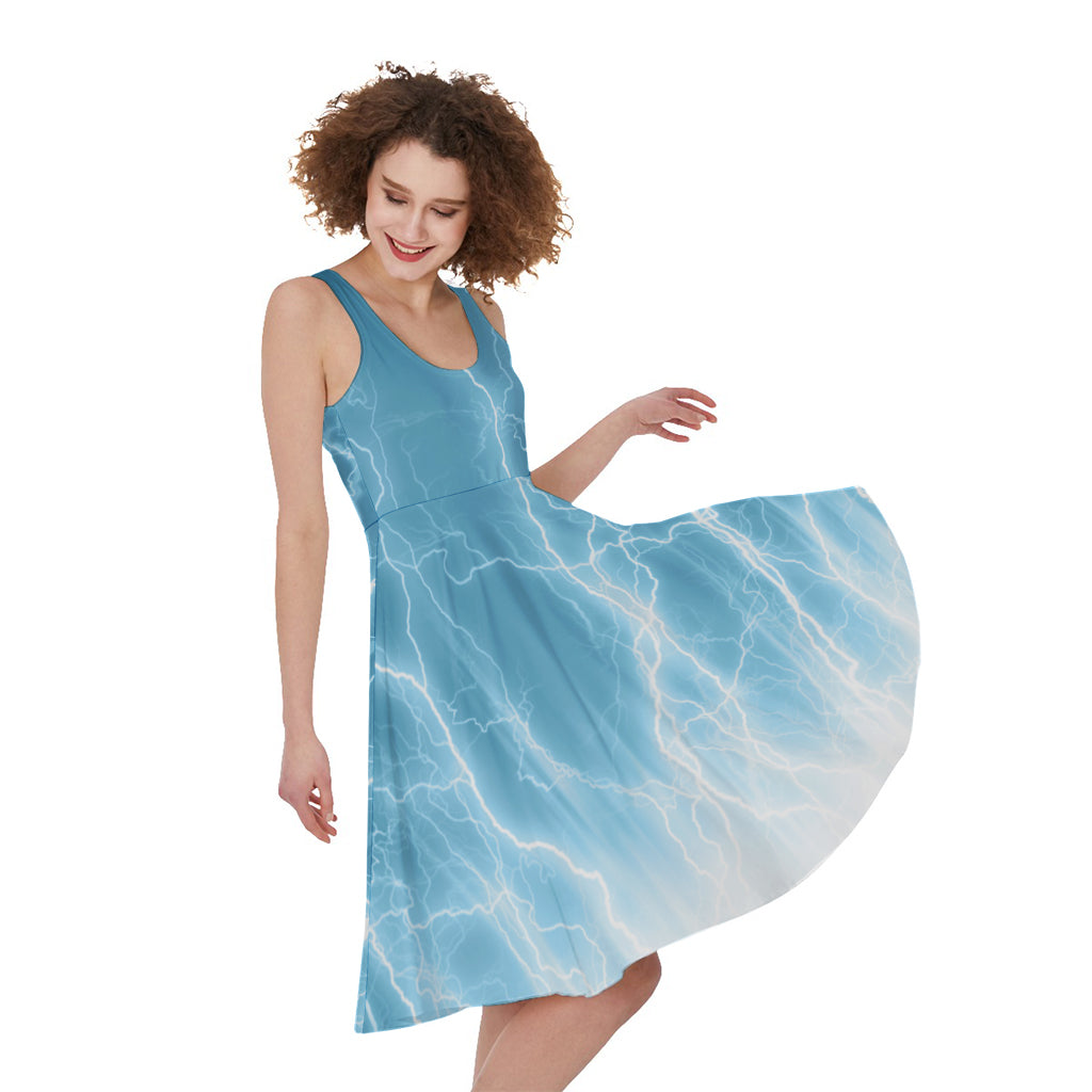 Blue Lightning Print Women's Sleeveless Dress