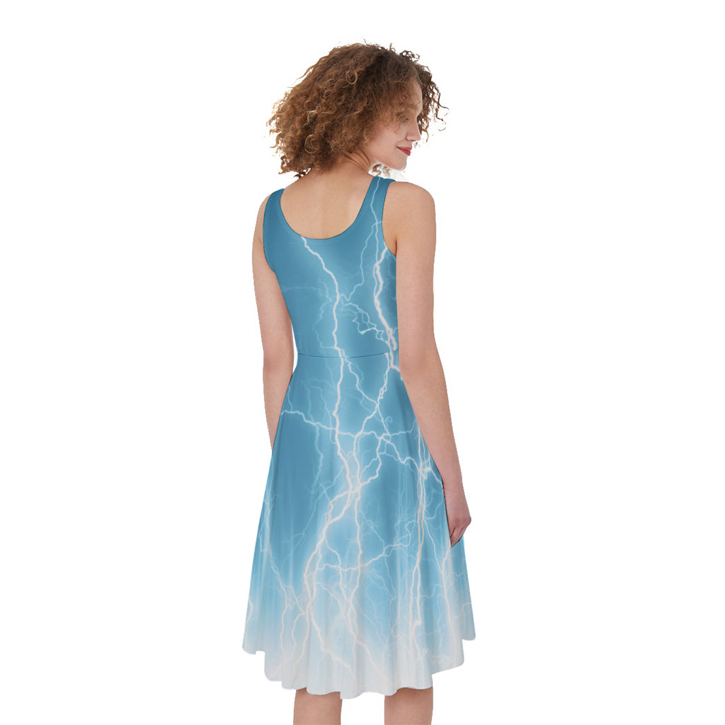 Blue Lightning Print Women's Sleeveless Dress