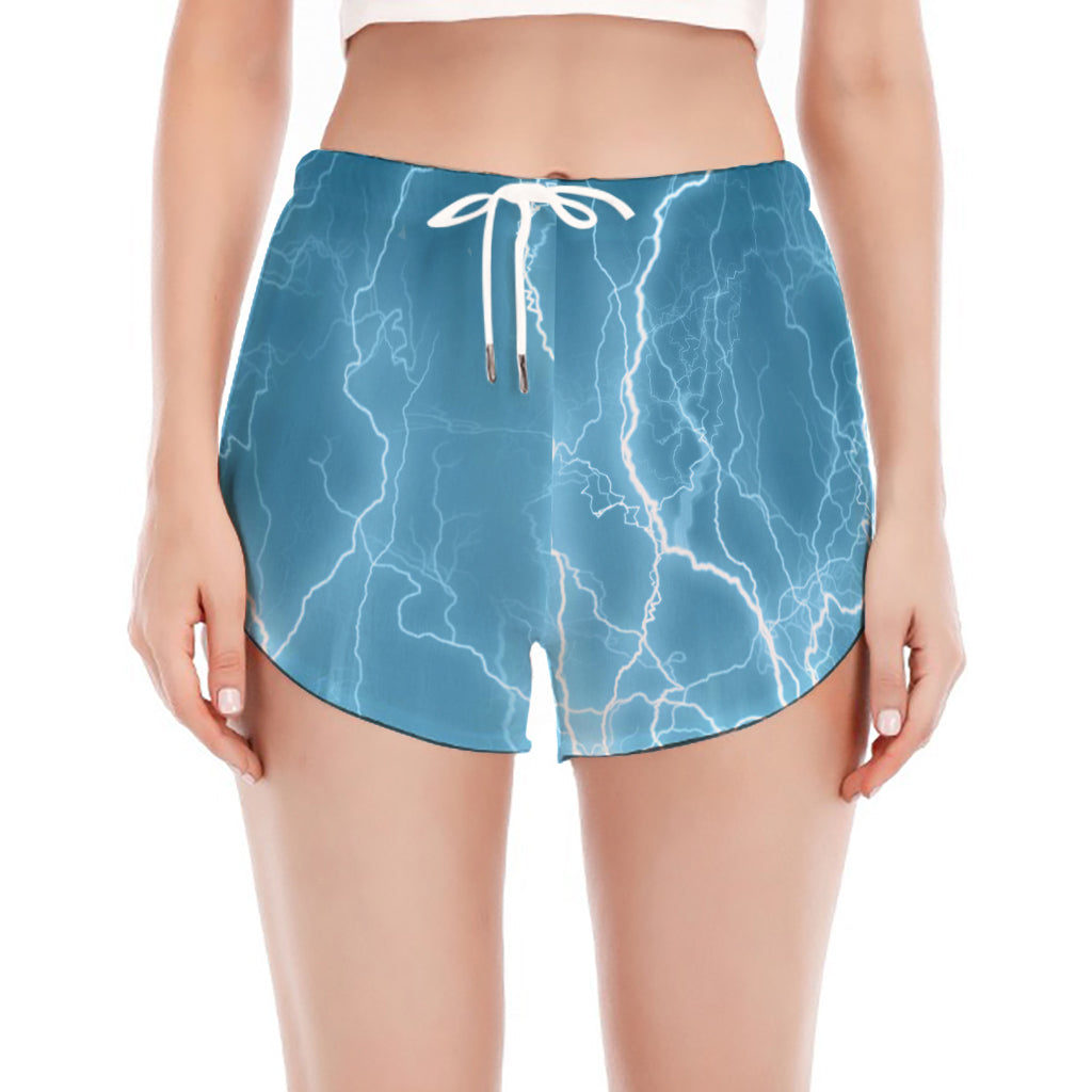 Blue Lightning Print Women's Split Running Shorts