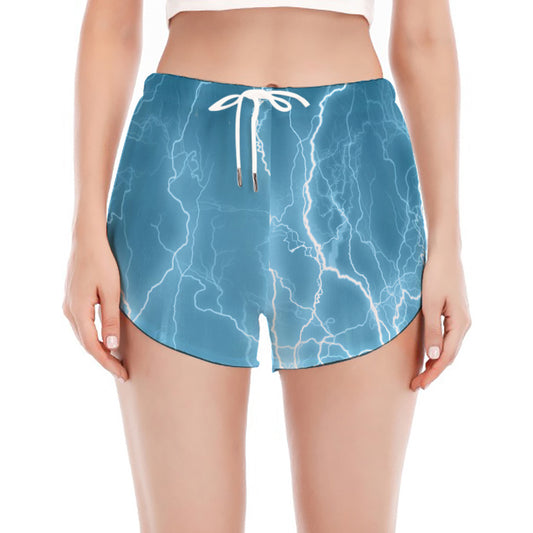 Blue Lightning Print Women's Split Running Shorts