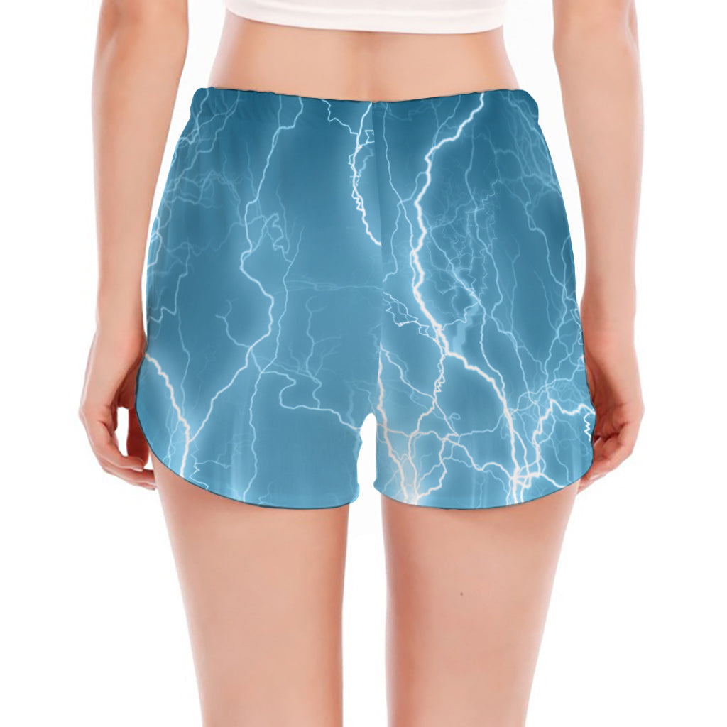 Blue Lightning Print Women's Split Running Shorts