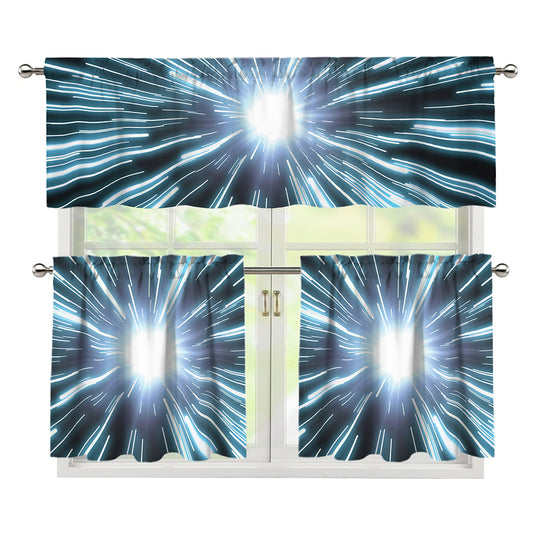 Blue Lightspeed Print 3 Piece Kitchen Curtains