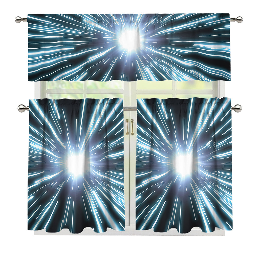 Blue Lightspeed Print 3 Piece Kitchen Curtains