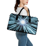 Blue Lightspeed Print Leather Duffle Bag