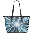 Blue Lightspeed Print Leather Tote Bag With Zipper