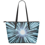 Blue Lightspeed Print Leather Tote Bag