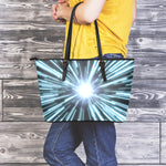 Blue Lightspeed Print Leather Tote Bag