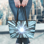 Blue Lightspeed Print Leather Tote Bag