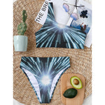 Blue Lightspeed Print One Shoulder Bikini Top