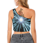 Blue Lightspeed Print One Shoulder Crop Top