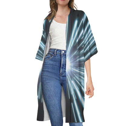 Blue Lightspeed Print Open Front Beach Cover Up