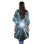 Blue Lightspeed Print Open Front Beach Cover Up