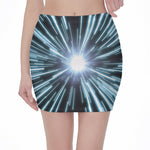 Blue Lightspeed Print Pencil Mini Skirt