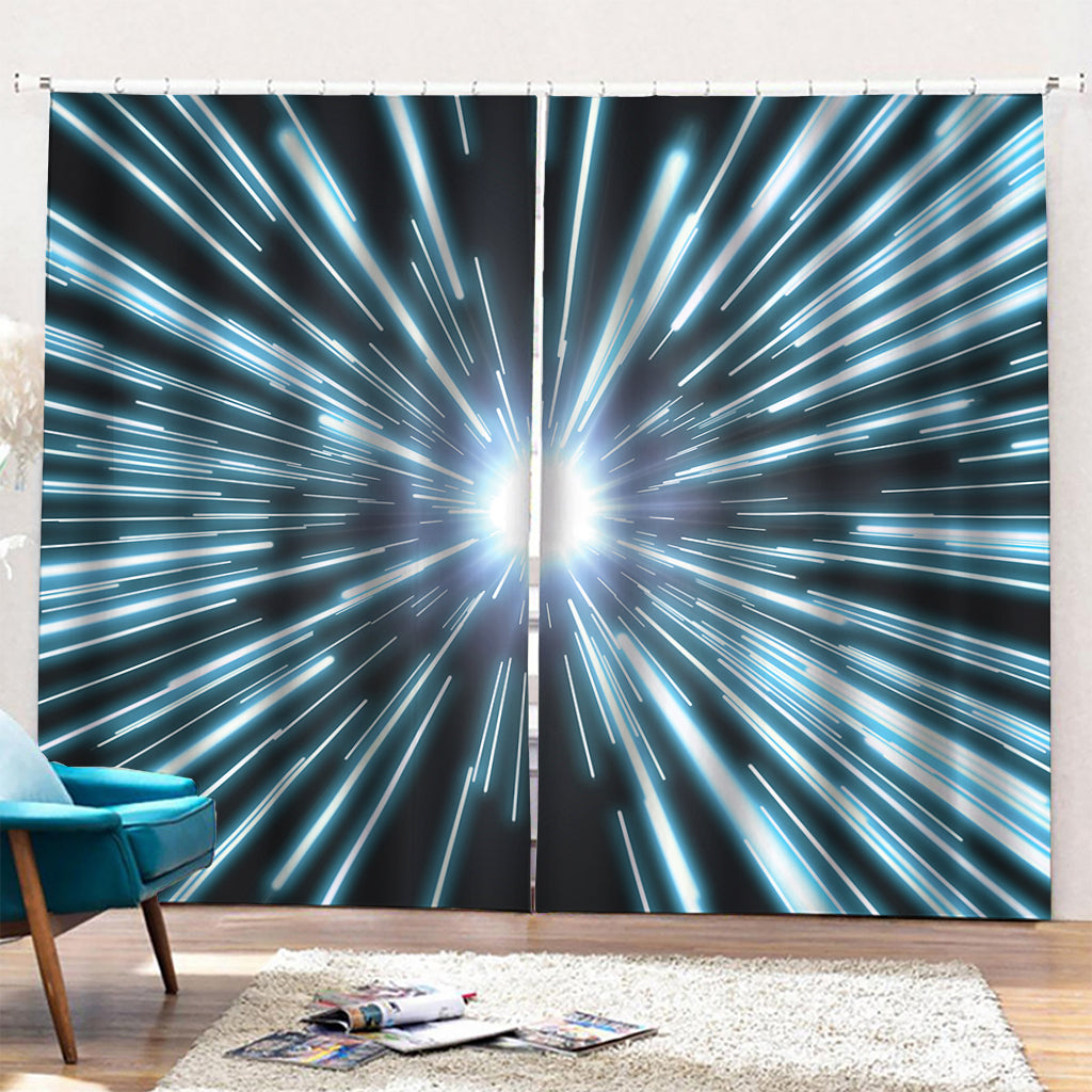 Blue Lightspeed Print Pencil Pleat Curtains