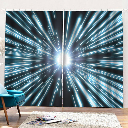 Blue Lightspeed Print Pencil Pleat Curtains