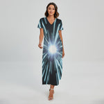 Blue Lightspeed Print Short Sleeve Maxi Dress