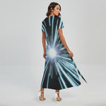Blue Lightspeed Print Short Sleeve Maxi Dress