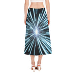 Blue Lightspeed Print Side Slit Midi Skirt