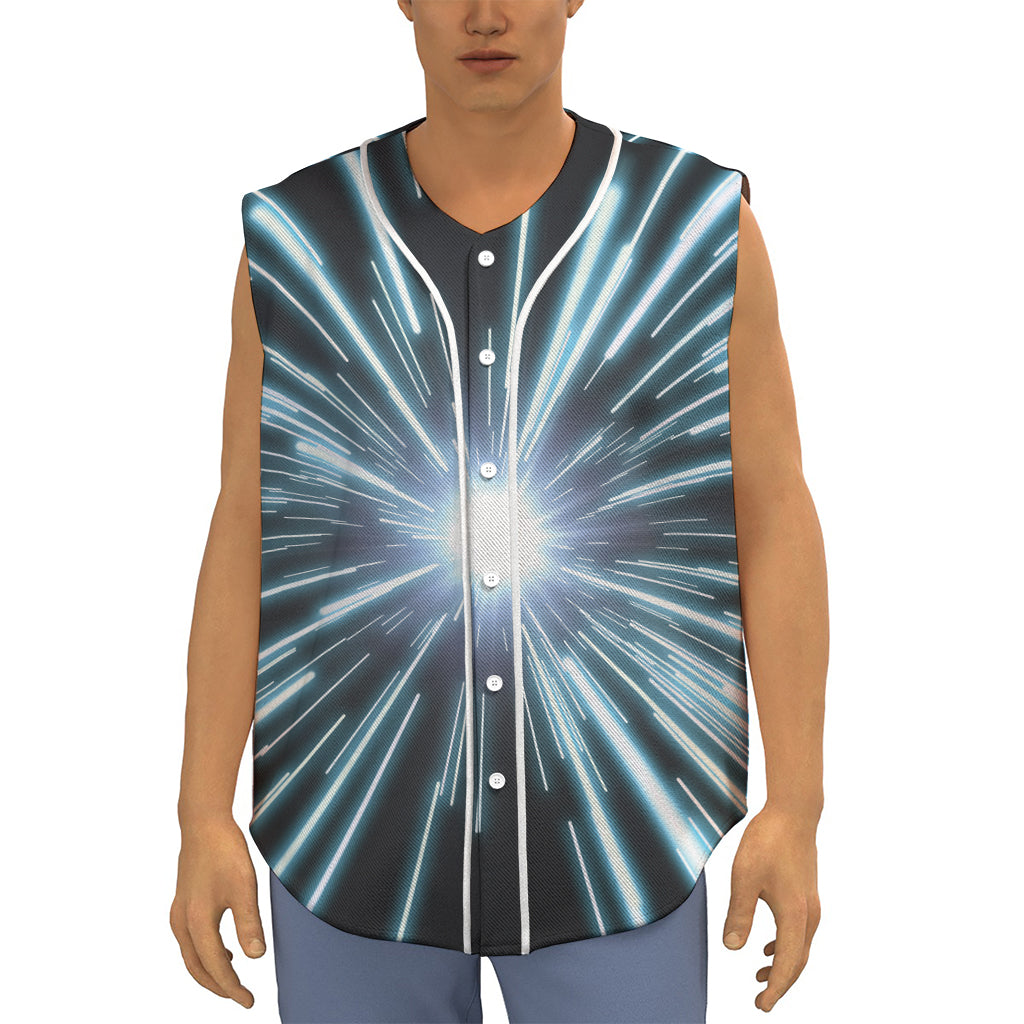 Blue Lightspeed Print Sleeveless Baseball Jersey