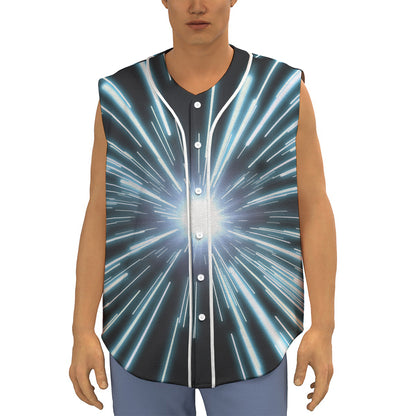 Blue Lightspeed Print Sleeveless Baseball Jersey