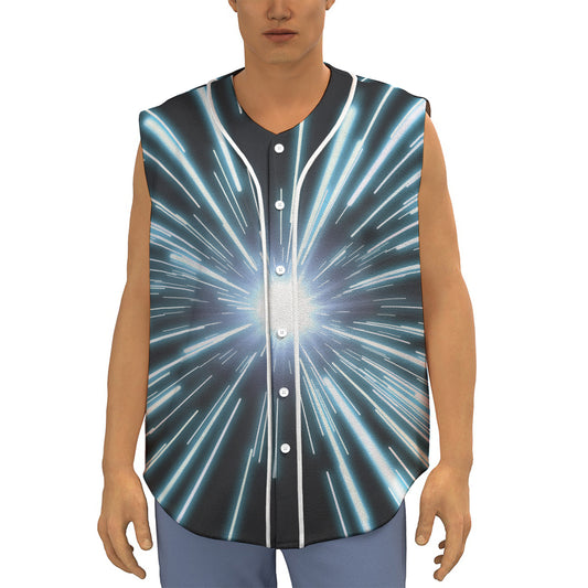 Blue Lightspeed Print Sleeveless Baseball Jersey