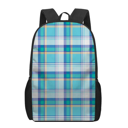 Blue Madras Pattern Print 17 Inch Backpack