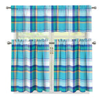 Blue Madras Pattern Print 3 Piece Kitchen Curtains