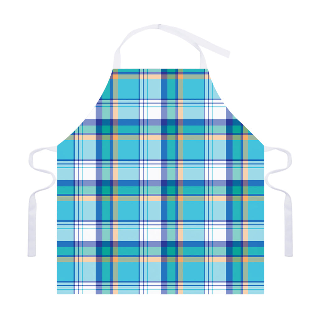 Blue Madras Pattern Print Adjustable Apron