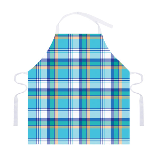 Blue Madras Pattern Print Adjustable Apron