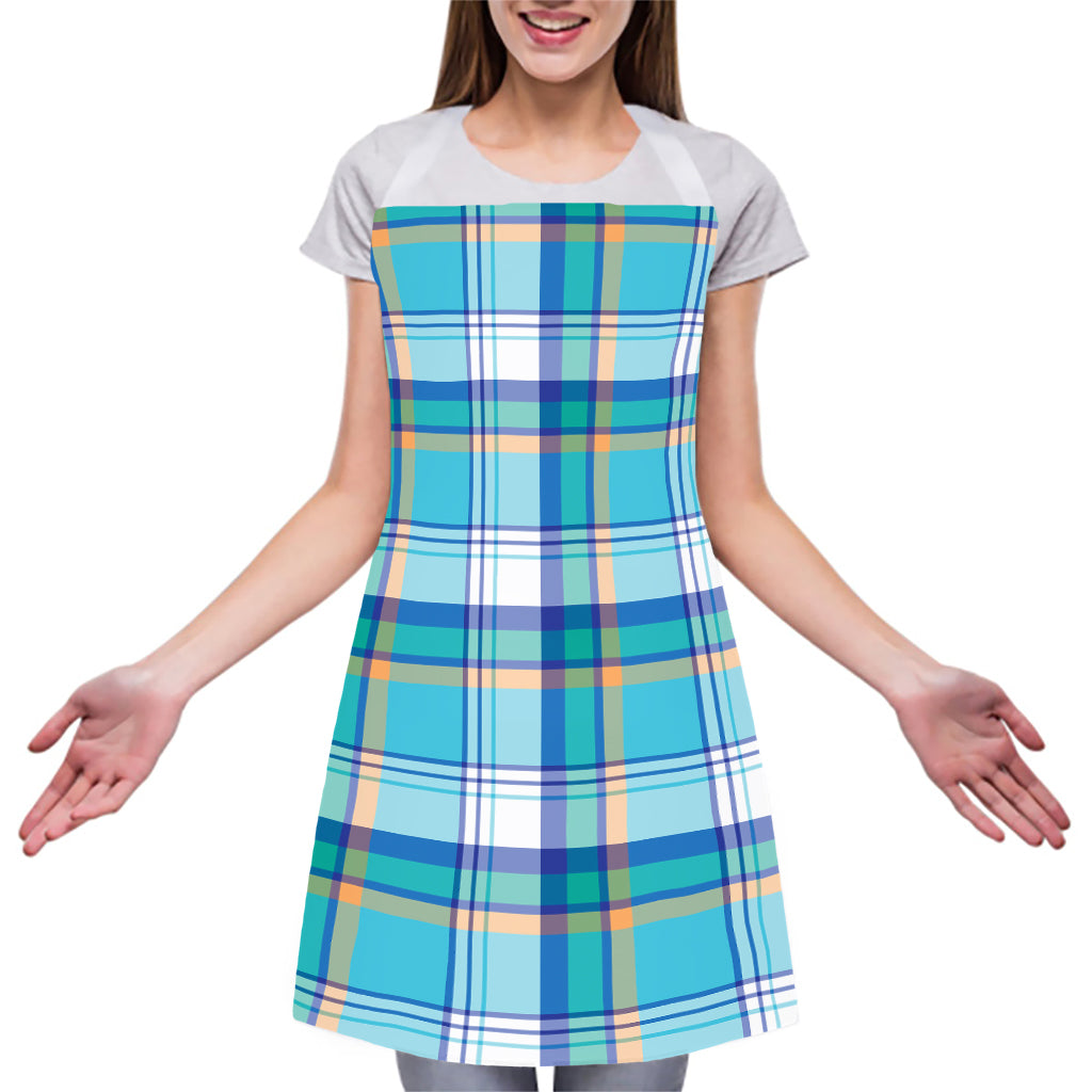Blue Madras Pattern Print Adjustable Apron